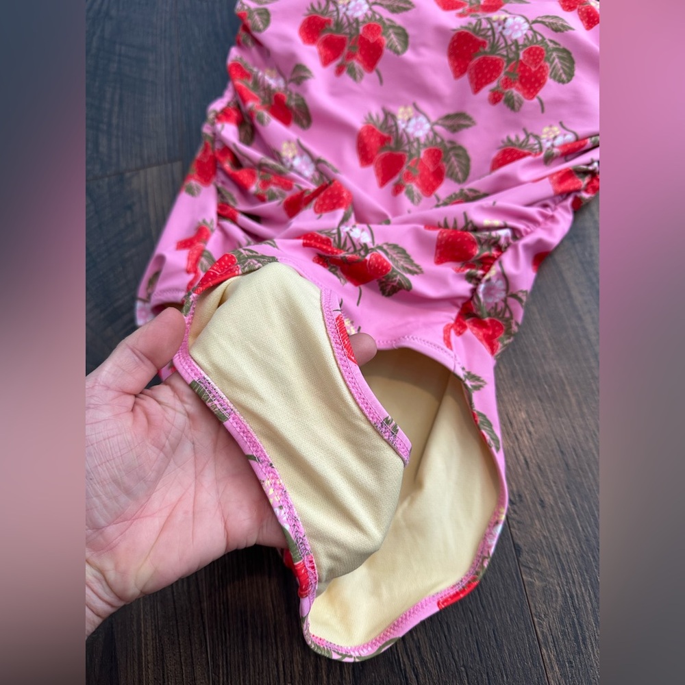 Pink Chicken Pink Strawberry Print Strapless One-Piece Swimsuit - Picture 5 of 10